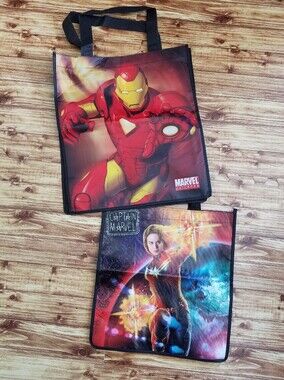 Marvel Avengers Iron Man Captain Marvel Tote Reusable Bag Set Shopping